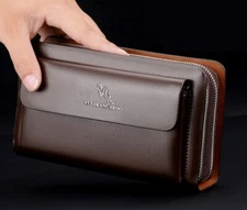 Men's Clutch Bag Fashion Leather Long Purse Double Zipper Business Wallet Handy