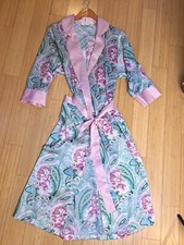 VTG Victoria's Secret Gold Label Womens Robe Kimono Floral Paisley Pink Green PS
