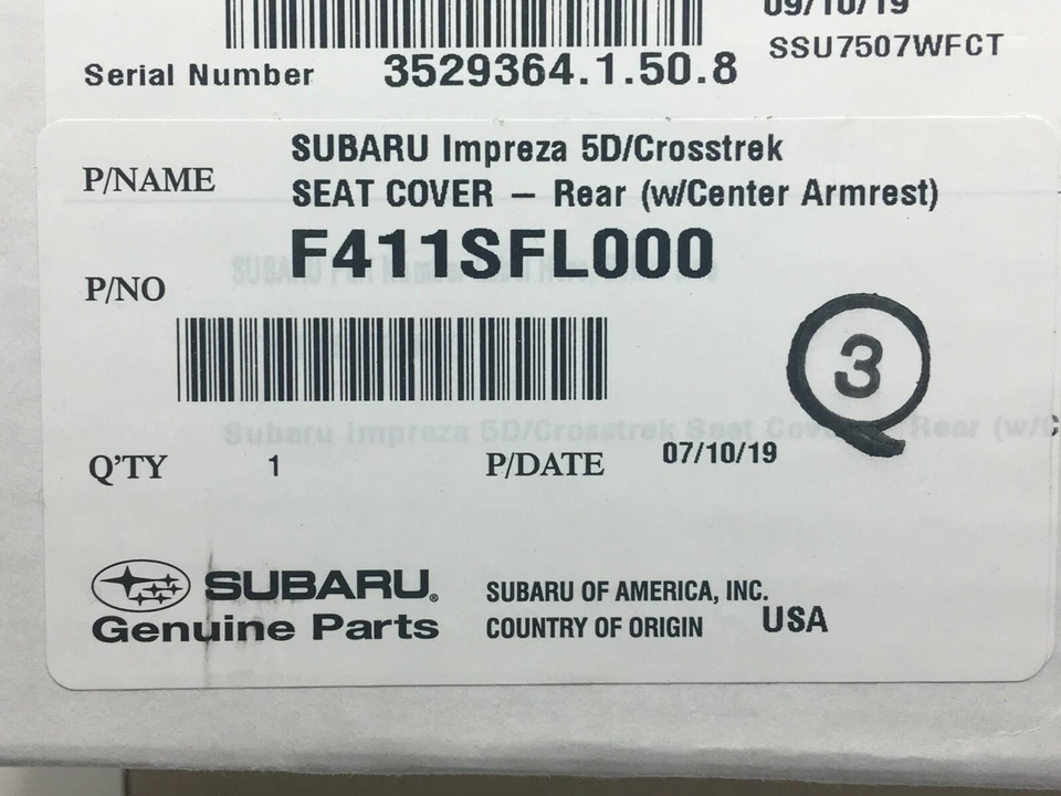 2018-2023 Subaru Crosstrek Impreza Rear Seat Cover w/ Armrest NEW F411SFL001 oem - Image 2 of 2