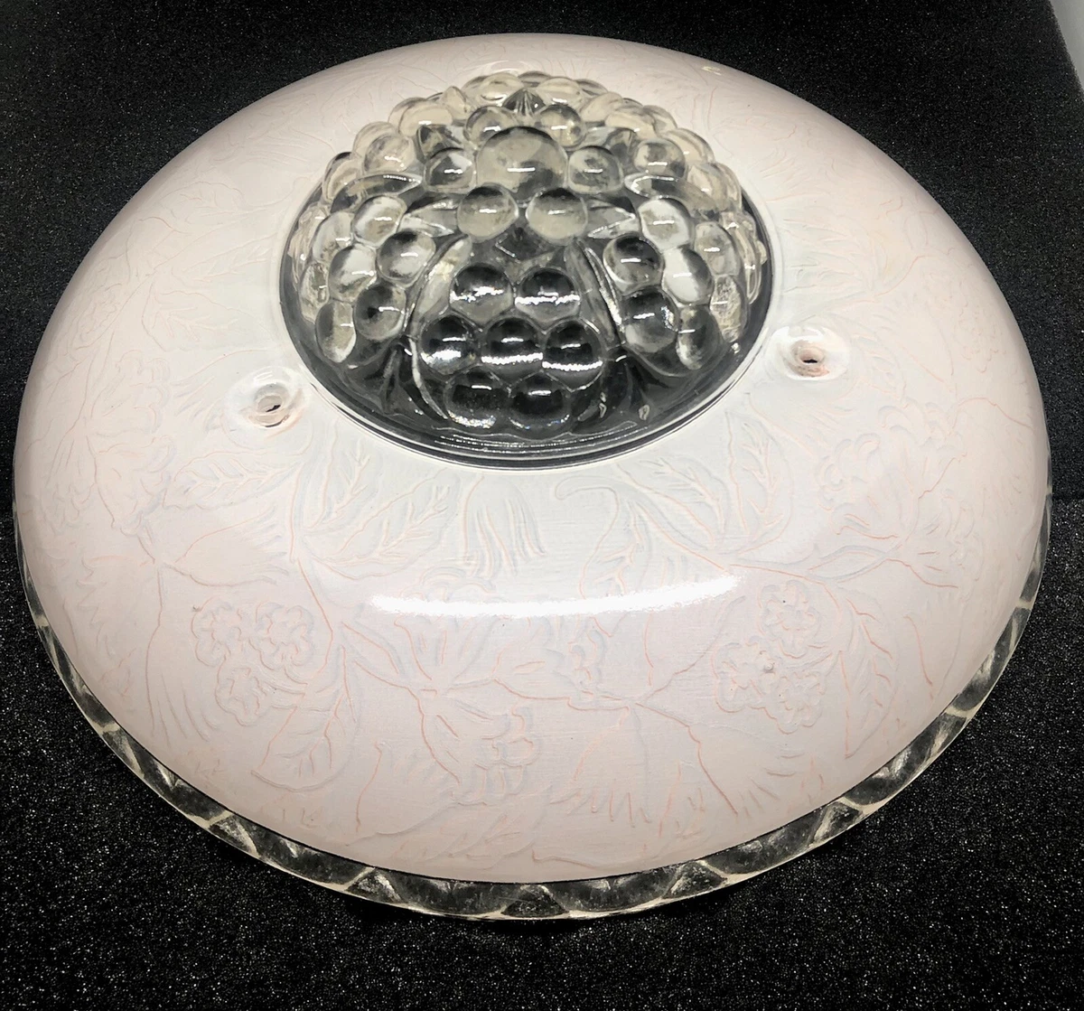 Vintage Glass Light Shade Pink Grapes 10 Ceiling Light Cover 3 Hole MCM Glass