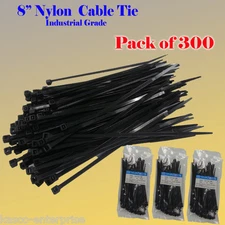 300 Pcs  Black 8" inch Network Cable Cord Wire Tie Strap 50  Lb Zip Nylon UL 