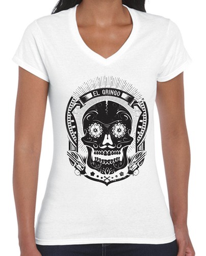 Skull print Mexican El Gringo Funny T-shirts Singlets Women's Men's size top new - Picture 29 of 31