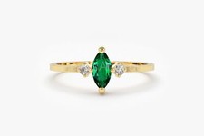 1ct Marquise Cut Natural Green Emerald & Diamond 100% 14k SOLID Yellow Gold Ring
