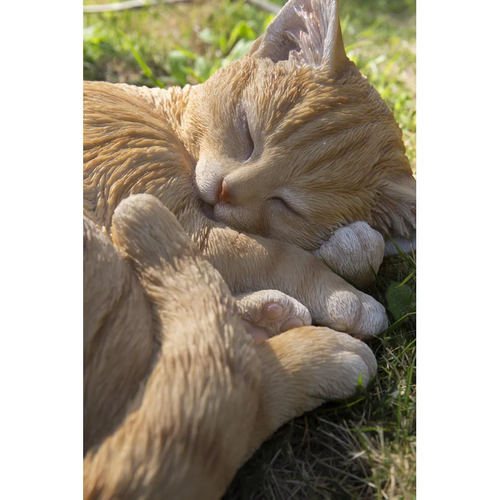 Orange Tabby Cat Garden Statue Sleeping Pet Kitten Sculpture Outdoor Home Decor - Picture 2 of 5