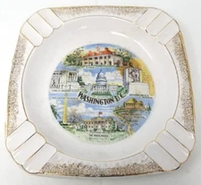 Washington DC Ashtray Ceramic Large Gold Rimmed 1960s Tourist Landmarks