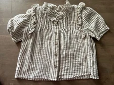 Rylee Cru Blouse 4-5 Year Gray White gauze Stripe, Ruffles Girl, Toddler