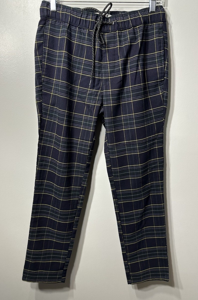 Pacsun Plaid Joggers Mens Small Slim Leg Tapered Fit Blue Pockets