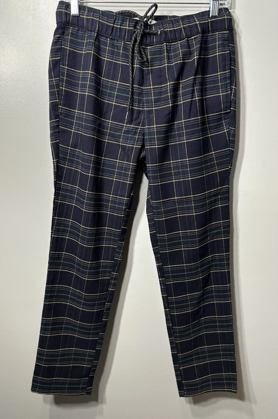 Pacsun Plaid Joggers Mens Small Slim Leg Tapered Fit Blue Pockets Elastic Waist