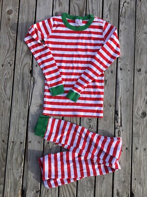 Hanna Andersson Red White Striped Christmas Pajama Organic Cotton Sz 150cm  US 12