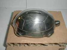 DENMARK Silver Plate 5-1/2" Metal Turtle Bank SIGNED E.D. Danish Modern Art