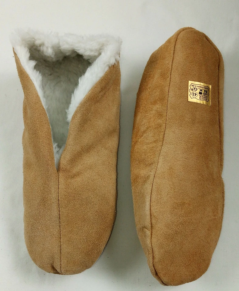 Mokassin Hausschuhe, Hüttenschuhe, Schluffis, Leder,beige Innenfutter Webfell-90 - Bild 1 von 1