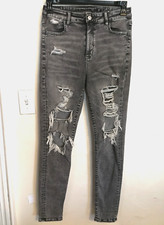 American Eagle Womens Jeans 10 Long Gray Distressed Next Stretch Hi-Rise Jegging