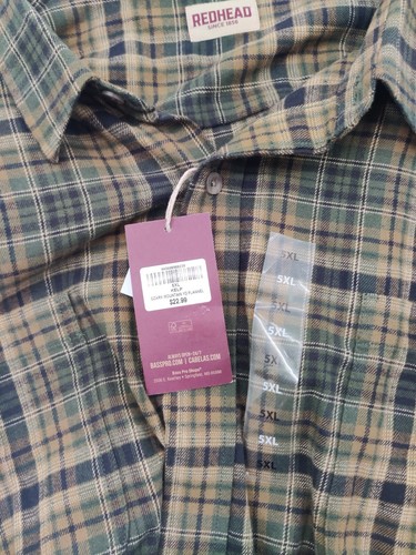 Camicia RedHead uomo taglia 5XL Ozark montagna flanella a quadri manica lunga con bottoni nuova con etichette - Foto 5 di 11