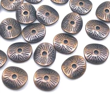 50 Antique Copper Pewter Disc Wavy Spacer Rondelle beads 9mm 