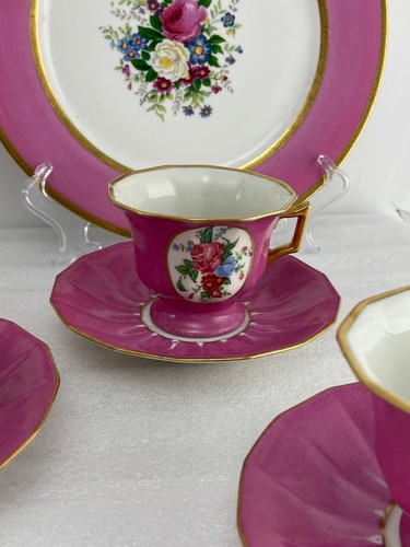 LIMOGES Tresseman T&V MAGENTA PINK FLORAL Dinner Plates / Cups and Saucer set - Picture 10 of 16