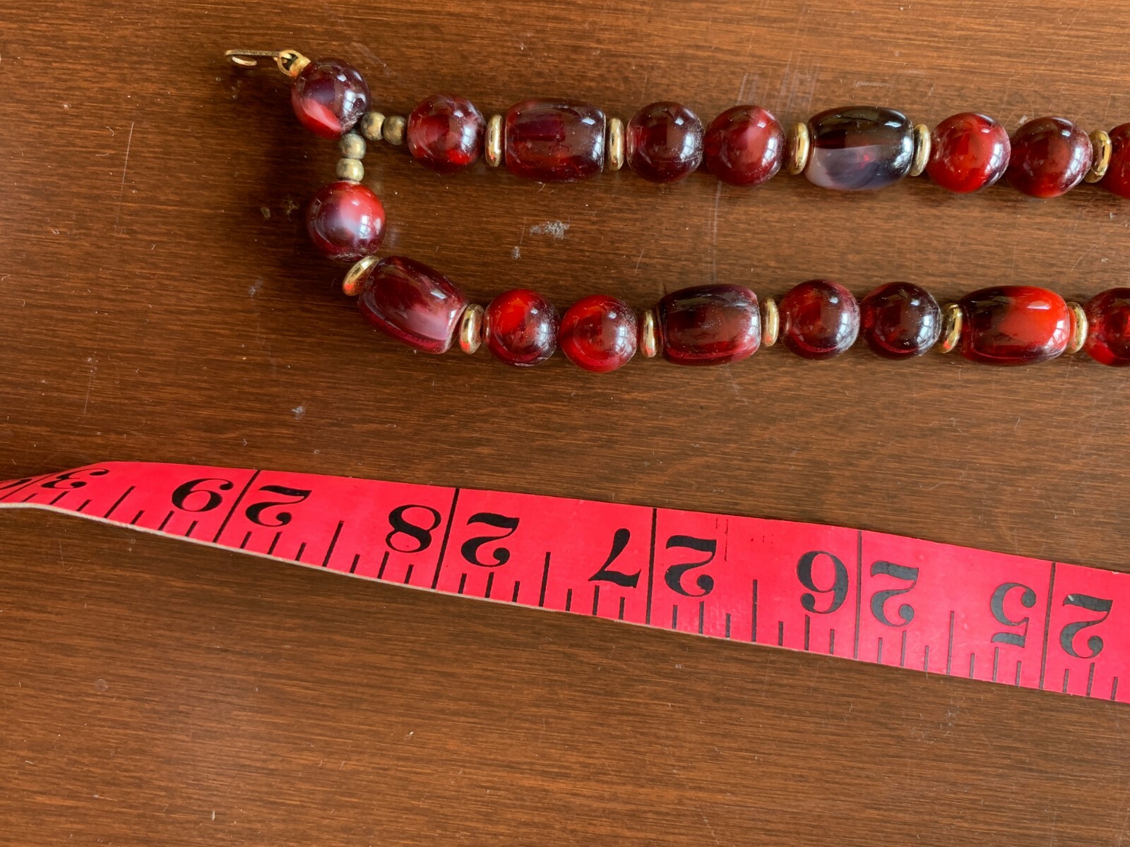 Lucite Marbled Cranberry Plastic Statement Beaded… - image 7