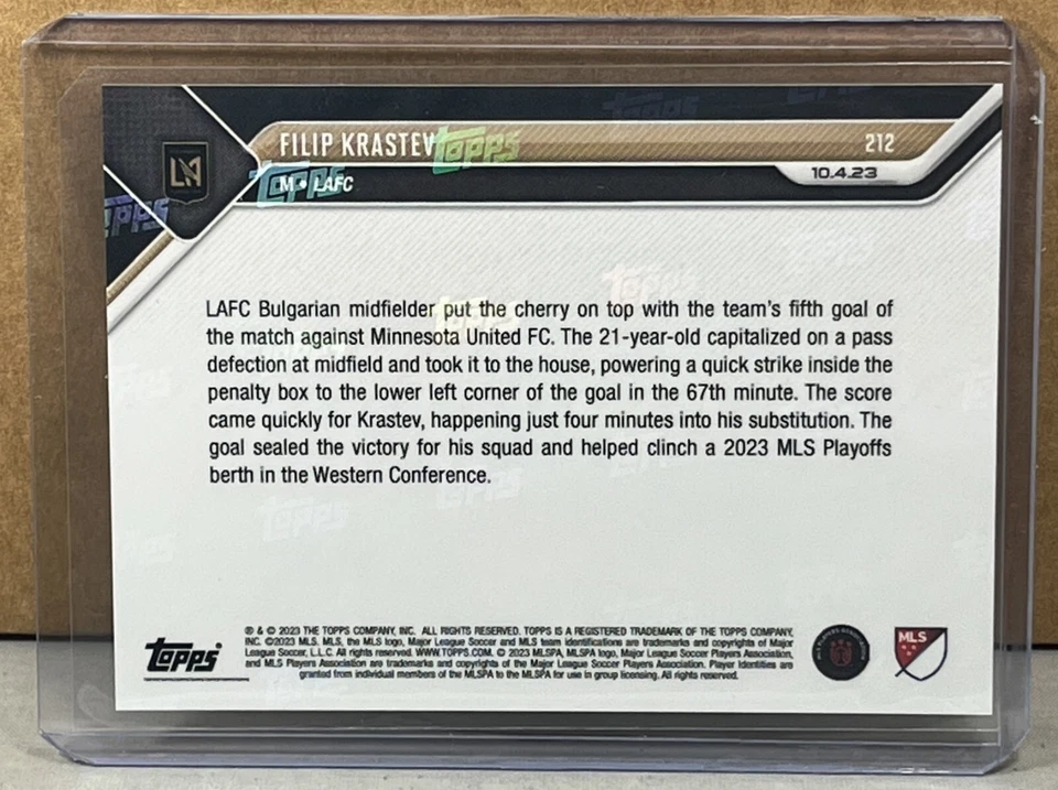 2023 TOPPS NOW MLS #212 FILIP KRASTEV LAFC 1st MLS goal Orange Parallel 2/5 - Image 3 of 3