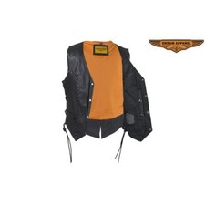 Premium Black Women's Genuine Leather Biker Vest Orange Inner Conceal Waistcoat