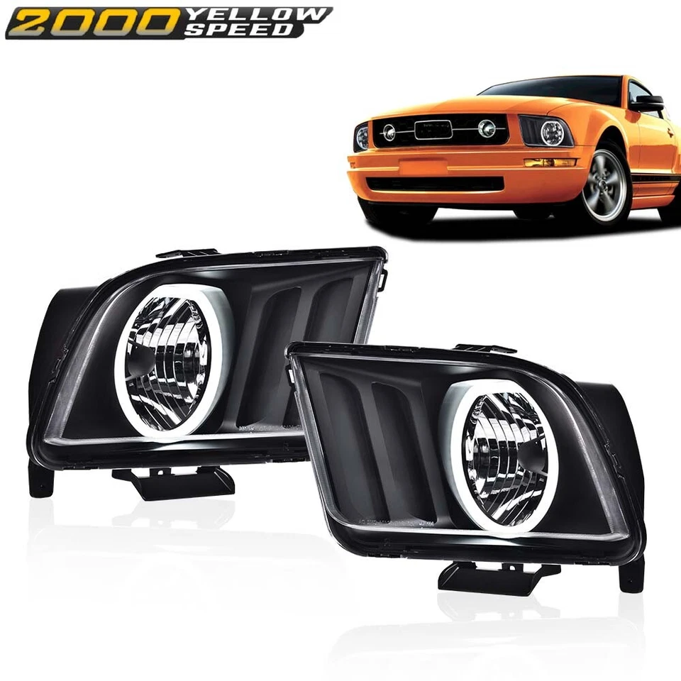 Fit For 2005-2009 Ford Mustang LED DRL Halo Headlights Assembly Black Headlamps Foto 2 de 4