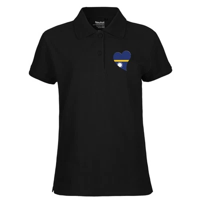 Damen Polo Shirt Nauru Flagge Herz Geschenkidee Nauru Geschenk Präsent Mitbring - Bild 1 von 4