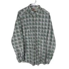 Levi  s Flannel Shirt Mens L Green Plaid Long Sleeve Button Up 2 Pocket