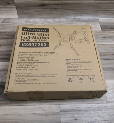 Atlantic Ultra Slim Full-Motion 23''-60'' TV Mount, Black W/Built-In-Level Used