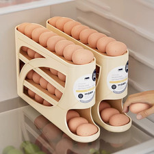 4-Layer Automatic Rolling Egg Holder Rack – Fridge Egg Storage Container UK