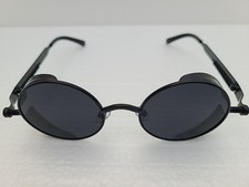 Round Black Metal Goth Steampunk Sunglass Black Lens