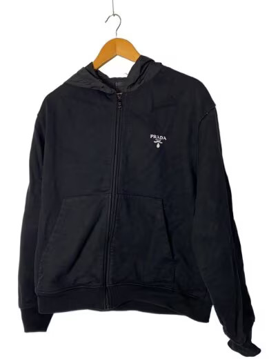 PRADA Zip Hoodie/ Medium/ Cotton/ Black/ Solid Color/ UJL186 S202 1YYB