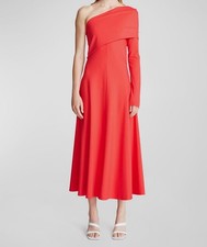 Halston Women's Red Felice Fold Over One Shoulder Jersey Dress Size M