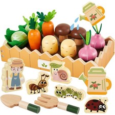 Hersity Carrot Harvest Game Wooden Toy Food Set Montessori Vegetable Garden