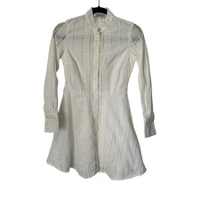 Zara Shirt Dress Size XS White Eyelet Long Sleeve A-Line Button Front No Belt