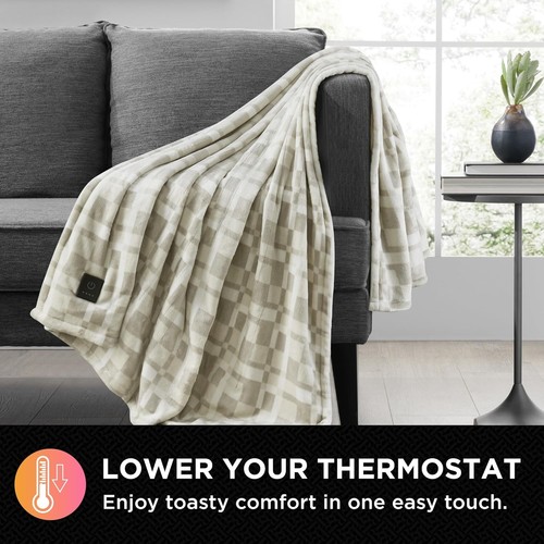 Brookstone Cozy Heated Plush Throw - 50x60 - Chic Plaid - Picture 4 of 5