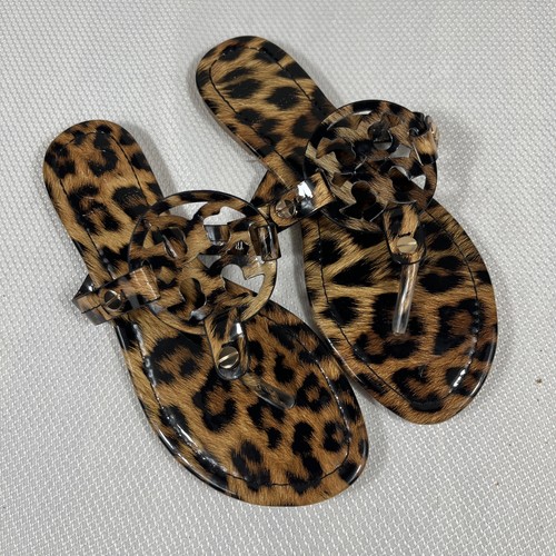 Tory Burch Miller Natural Leopard Patent Leather Sandals Sz 8 M