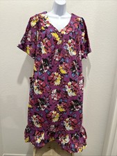 NWOT ANTHONY RICHARDS PURPLE YELLOW FLORAL HOUSE DRESS MUMU W/ POCKETS SIZE 1X