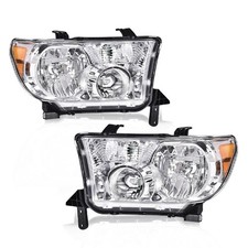 Pair Headlights Toyota Tundra 07-13 Sequoia 08-17 Clear Chrome Amber 811100C051