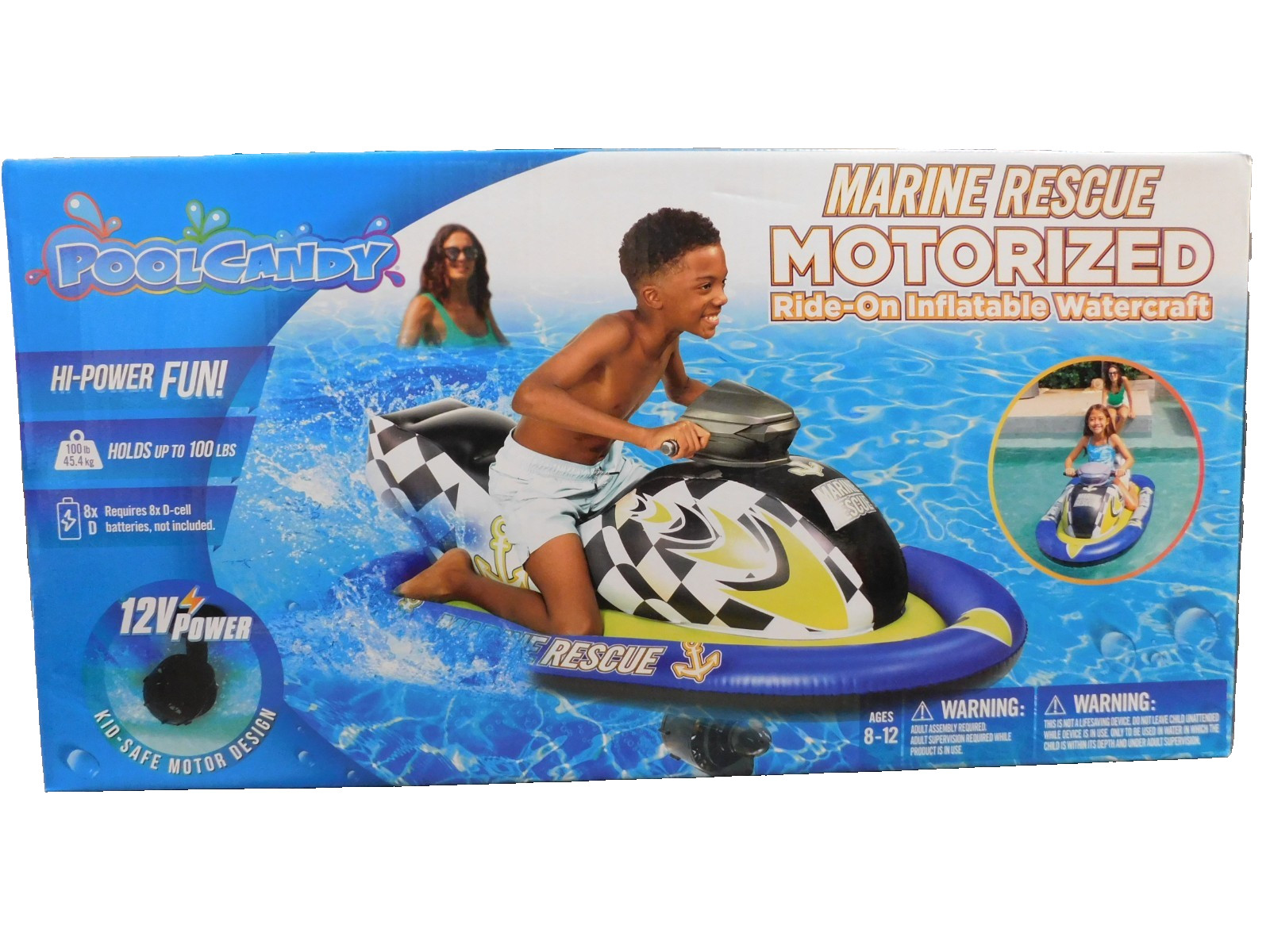 PoolCandy Inflatable Marine Rescue Ride-On Float &ndash; Luxury Pool Watercraft Toy
