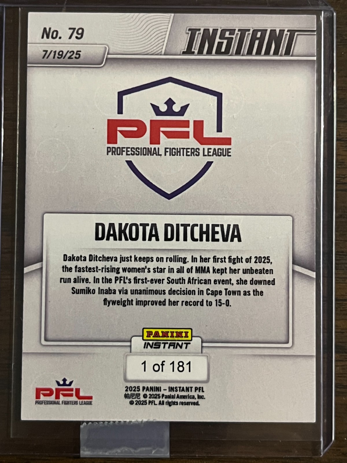 2025 Panini Instant PFL #79 Dakota Ditcheva Sumiko Inaba