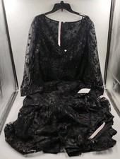 Mac Duggal Puff Sleeve A Line Embroidered Gown 20430 - Size 14 - Black A3-D3