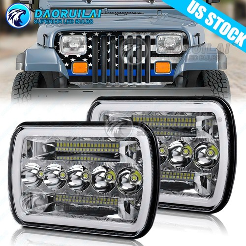 Phares LED Rectangulaires 5x7 Pouces Pour Jeep Wrangler YJ & Cherokee XJ – Feux De Route/Croisement + DRL – 6000LM – Étanches