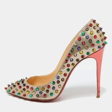 Christian Louboutin Metallic Beige Leather Pigalle Spikes Pointed Toe Pumps