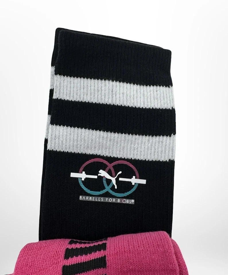 Puma Barbells For Boobs Crew Socks 2 Pack 10-13 Striped New - Image 4 of 4