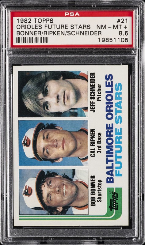 1982 TOPPS BONNER/RIPKEN/SCHNEIDER #21 ORIOLES FUTURE STARS ROOKIE RC PSA 8.5