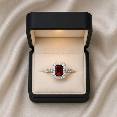 Natural Ruby  & Diamond  Emerald Cut Wedding Ring 14K Solid White Gold 2.00 Ct