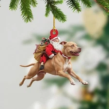 Santa Riding Pitbull Mountain Dog Ornament – Realistic Pitbull Mountain