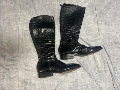 Alberto Fasciani Womens Crocodile Leather Knee High Riding Boots Black 37 US 6?