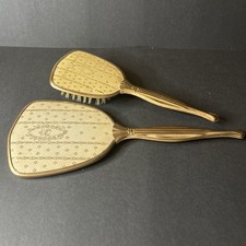 VTG 50  s Vanity Brush And Mirror Vanity set Gold Tone Handles