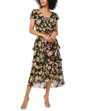 Vince Camuto Women's Printed Surplice Tiered Midi Dress Multi Size L 1586