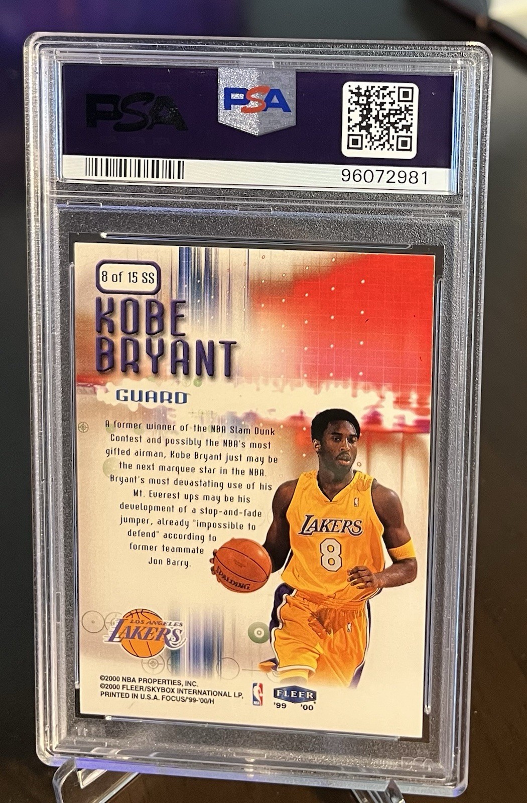 1999 Fleer Focus KOBE BRYANT Soar Subjects Insert #8 ~ PSA 7 Lakers  view 2