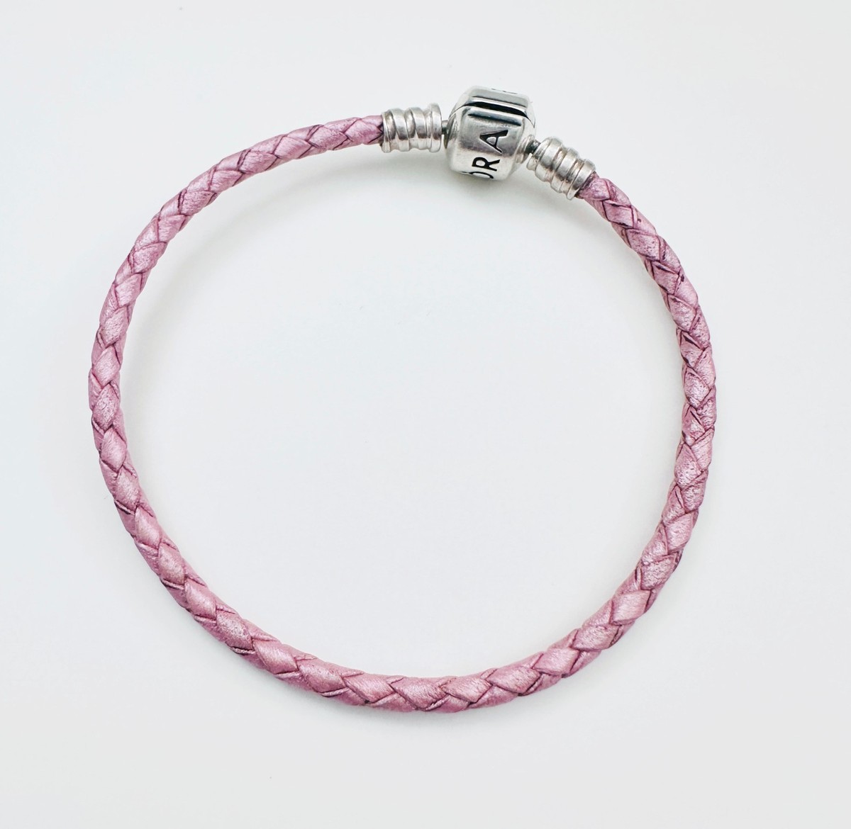 PANDORA 925 Sterling Silver Braided Leather Single Wrap Bracelet